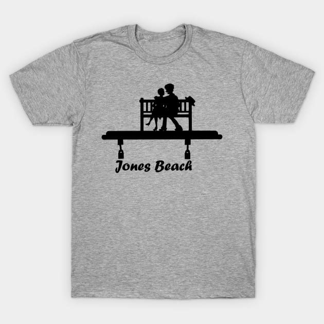 Jones Beach Art Deco Sign - Kids on a Bench T-Shirt by Mackabee Designs